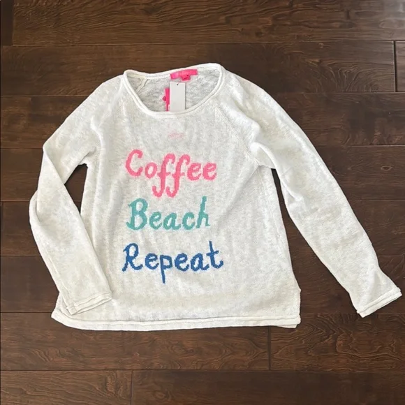 NWT Lilly Pulitzer White Coffee Beach Repeat Danette Sweater - Picture 1 of 7